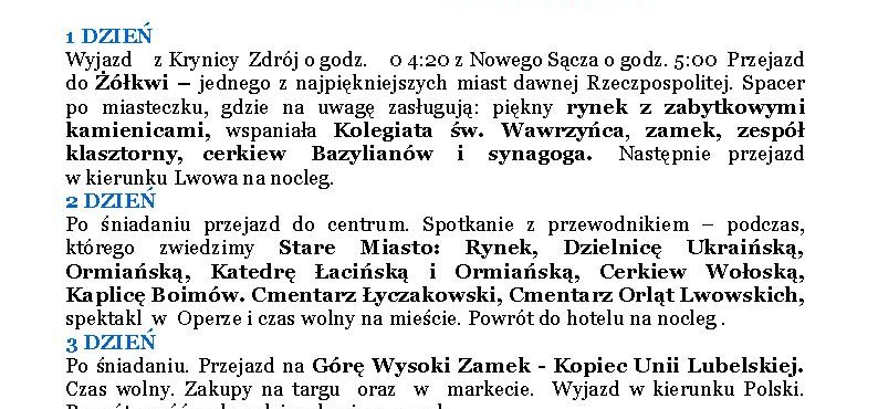 Lwów z Żółkwią 4-6.11.2016 cena 330 zł /os.