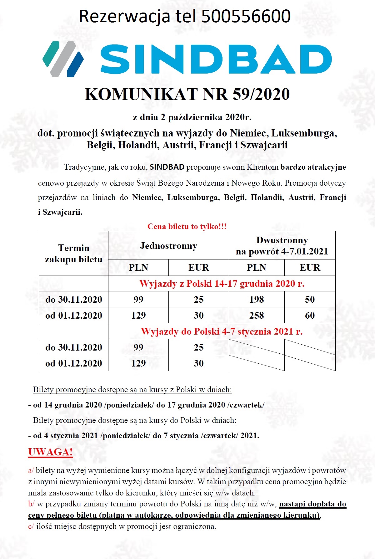 Sindbad – Bilety do Niemiec tel 500556600 lub 32 3460306 – Promocyjne Ceny